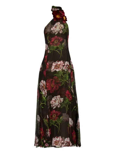 Oscar De La Renta Floral-print One-shoulder Maxi Gown In Multi