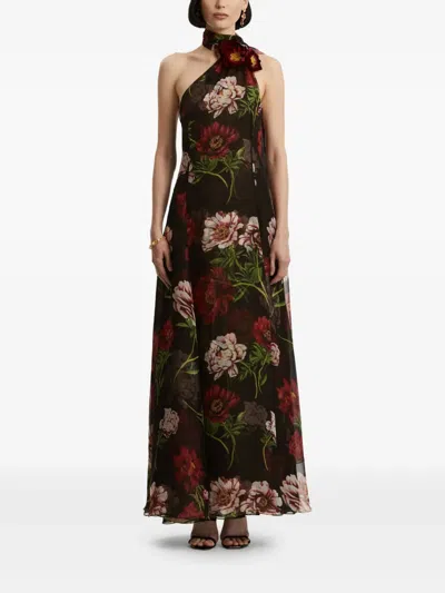 Oscar De La Renta Floral-print One-shoulder Maxi Gown In Multi