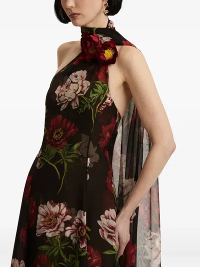 Oscar De La Renta Floral-print One-shoulder Maxi Gown In Multi