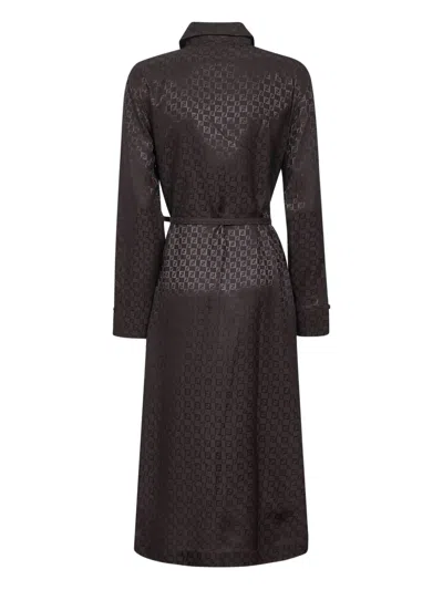 Fendi Ff Jacquard Silk Midi Shirt Dress In Brown