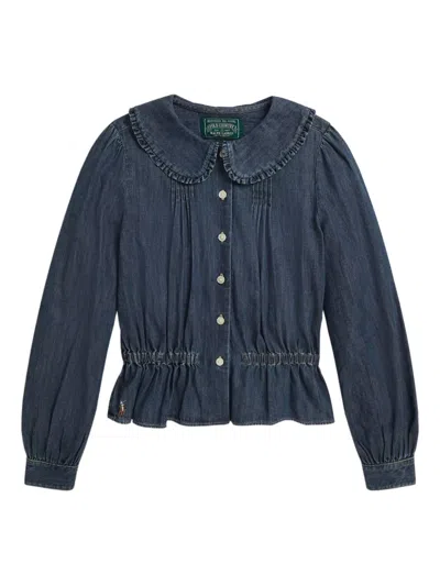 荷叶边领牛仔罩衫