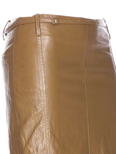 Ele Belted Front-split Midi Skirt In Brown