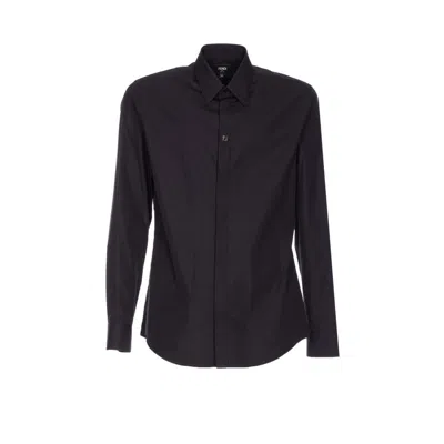 Fendi Men Micro Ff Detail Shirt In Blue