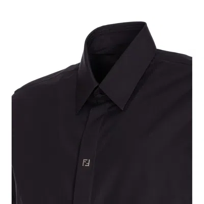 Fendi Men Micro Ff Detail Shirt In Blue