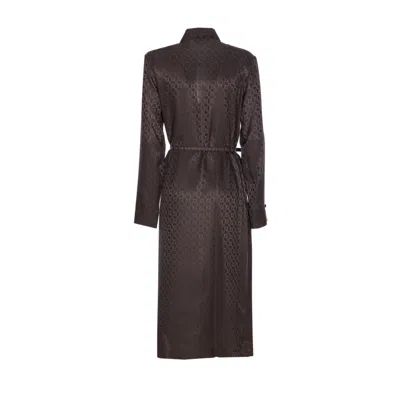 Fendi Ff Jacquard Silk Midi Shirt Dress In Brown