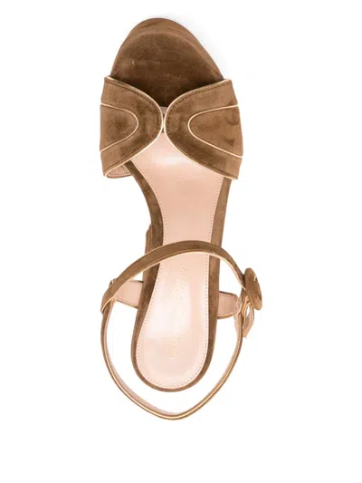 Gianvito Rossi Suede Block Heel Sandals With Platform Sole In Brown