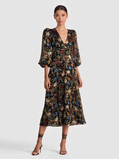 Alice And Olivia Floral-print Puff-sleeves Asymmetric Day Dress In Multi