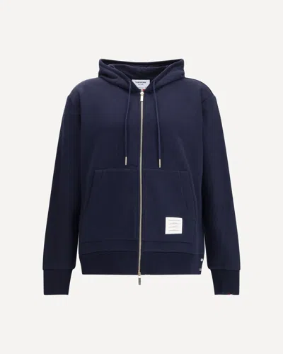 Thom Browne Hoodie Zip-up Pullover In Classic Loopba In Blue