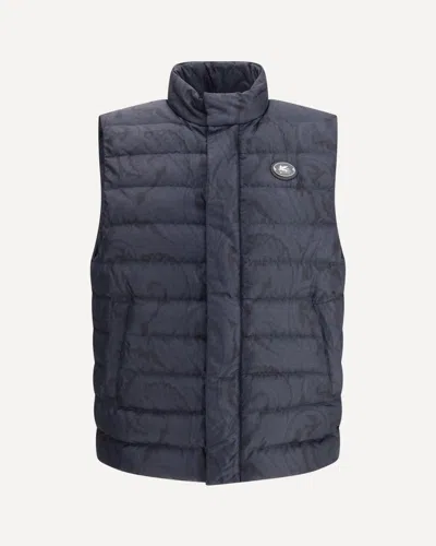 Etro Padded Vest With Logo In Blue