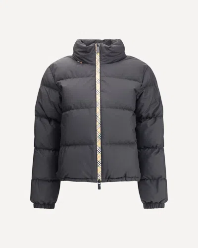 Burberry Zip Up Puffer Jacket Featuring Check Detail In Multi