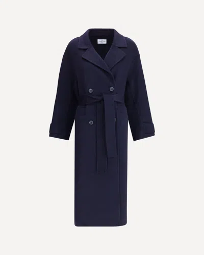 Dynamis Studio Double-breasted Long Coat In Blue