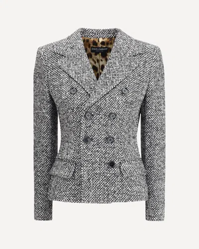 Dolce & Gabbana Single-breasted Speckled Wool-blend Jacket In Gray