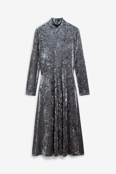 Forte Forte A-line Velvet Midi Dress With Long Sleeves In Gray