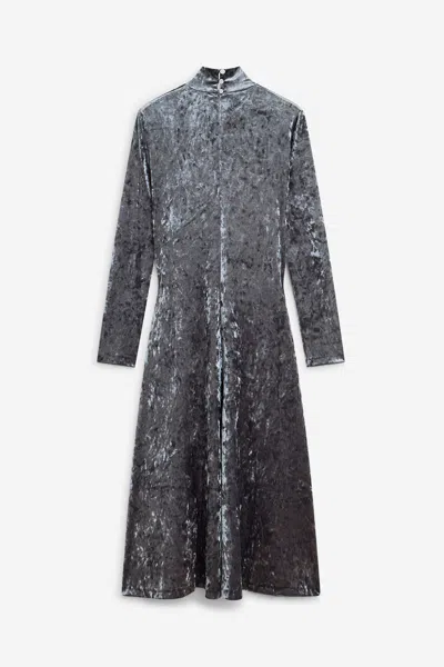 Forte Forte A-line Velvet Midi Dress With Long Sleeves In Gray