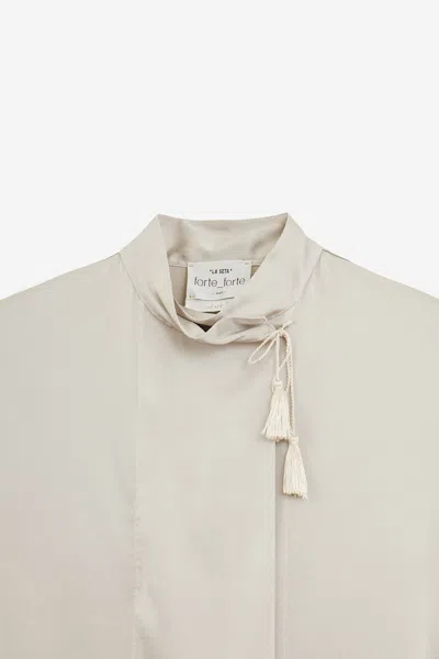 Forte Forte Silk Blend Long-sleeved Shirt With Tassel Detail In White