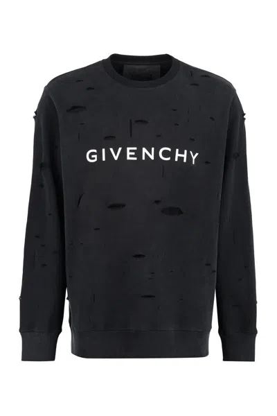 Givenchy Oversized Holes Cotton Sweatshirt In Black