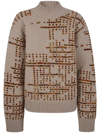 Dries Van Noten Crew Neck Sweater In Mixed Wool In Brown