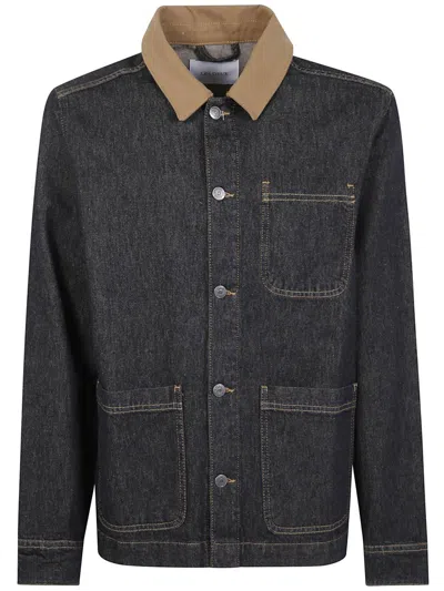 Les Deux Contrast-collar Denim Shirt Jacket In Black