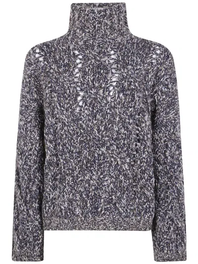 Brunello Cucinelli High Neck Textured Knit Sweater In Blue