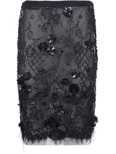Semicouture Floral Lace Skirt Scalloped Hem In Black
