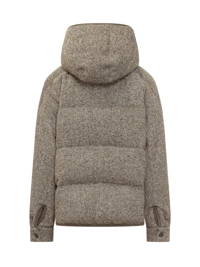 Brunello Cucinelli Chevron-pattern Down Jacket In Brown