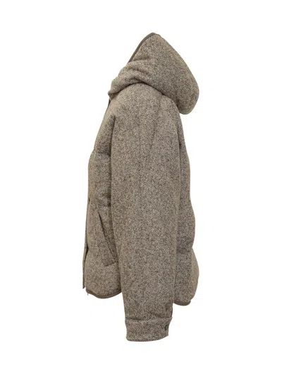 Brunello Cucinelli Chevron-pattern Down Jacket In Brown