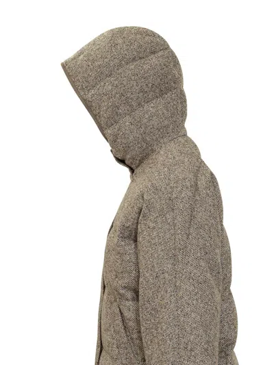 Brunello Cucinelli Chevron-pattern Down Jacket In Brown