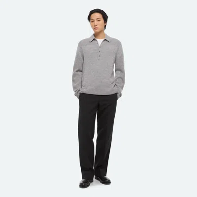 Helmut Lang Relaxed Fit Block Knit Wool Polo Sweater In Gray