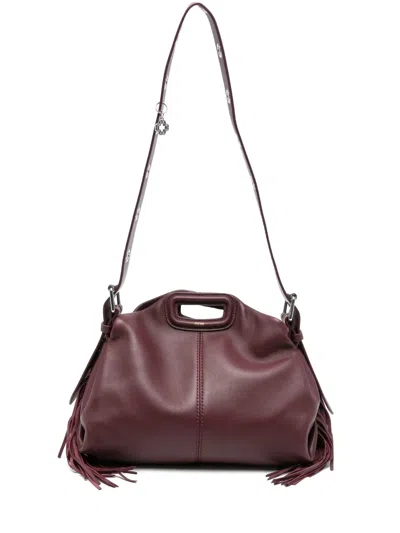 Maje Fringed Leather Tote Bag In Red