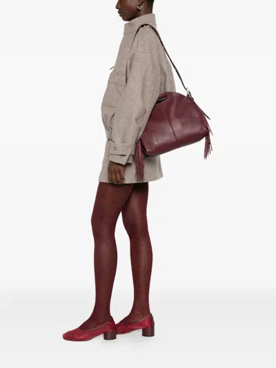 Maje Fringed Leather Tote Bag In Red