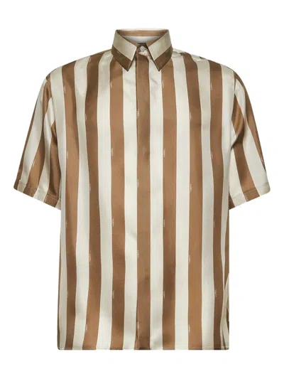 Fendi Striped Short Sleeved Shirt In Brown