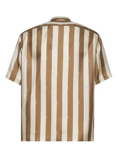 Fendi Striped Short Sleeved Shirt In Brown