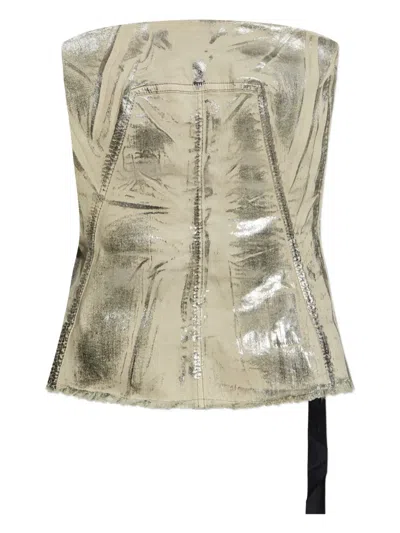 Rick Owens Drkshdw Metallic-effect Frayed-edge Top In Gray