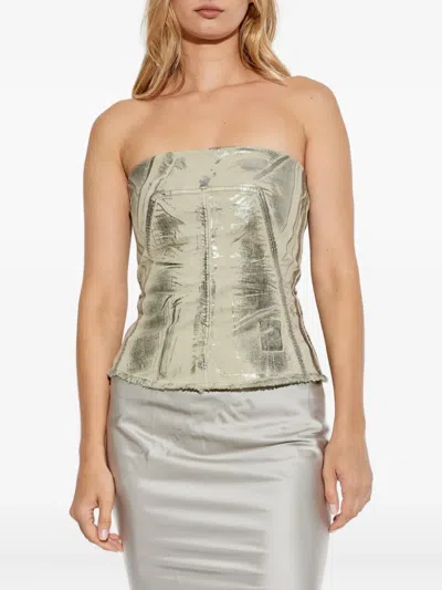 Rick Owens Drkshdw Metallic-effect Frayed-edge Top In Gray