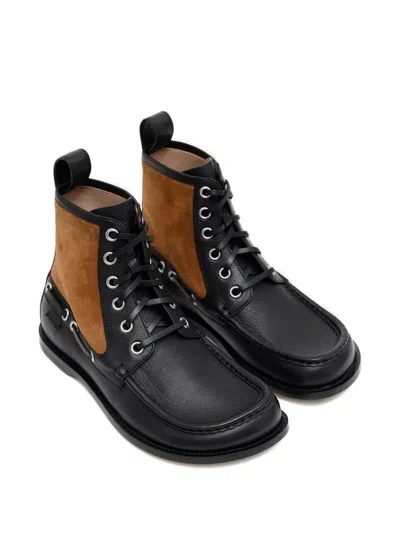 Loewe Rounded Toe Calfskin Bootie With Suede Inserts In Black