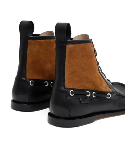 Loewe Rounded Toe Calfskin Bootie With Suede Inserts In Black
