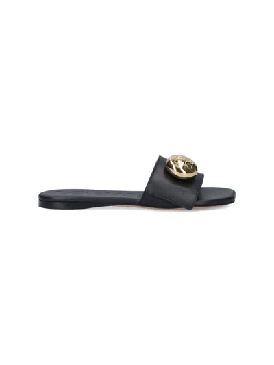 Loewe Leather Open Toe Flat Sole Slippers In Black