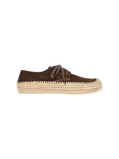 Loewe Men Rio Lace-up Shoes In Suede And Raffia In Brown