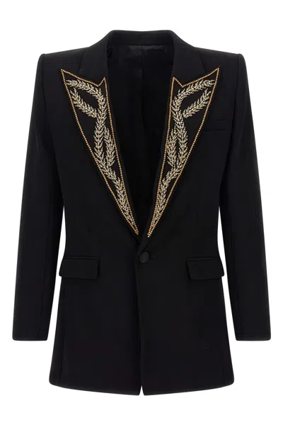 Balmain Leaf Design Embroidered Blazer In Black
