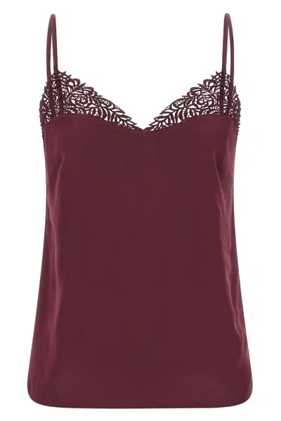 Twinset Bordeaux Top With Thin Strap And Logo Plaque On The Back In Fabric Woman In Red