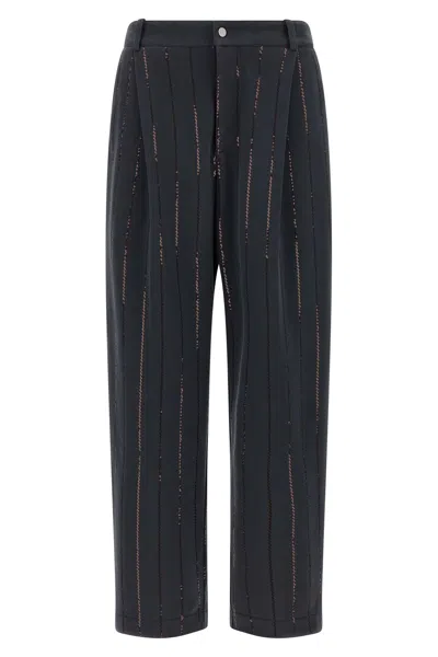 Brunello Cucinelli Striped Embroidered Joggers Pockets In Black