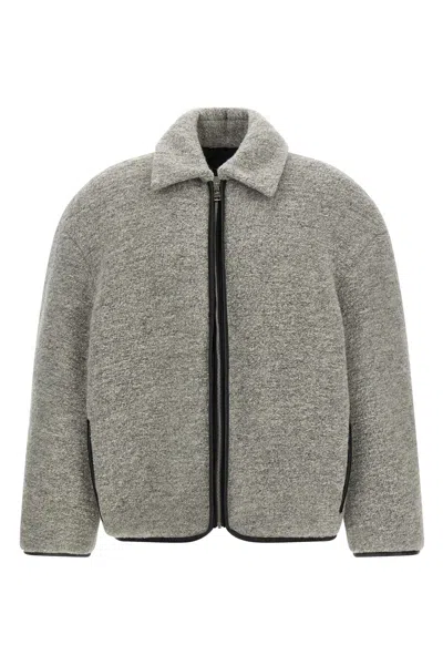 Jw Anderson Mens Light Grey Melange Contrast-trim Relaxed-fit Knitted Wool-blend Jacket In Gray