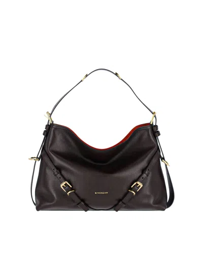 Givenchy Medium Voyou Calfskin Shoulder Bag With Buckle Fastening In Brown