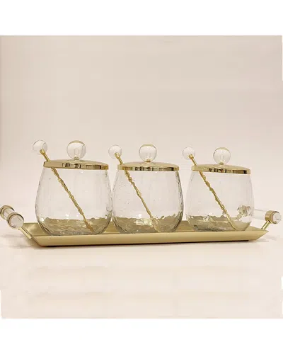 Vivience Set Of 3 Canisters On Rectangle Tray With Ball Knobs In Gold