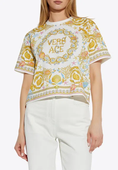 Versace Baroque Underwater Cropped T-shirt In White