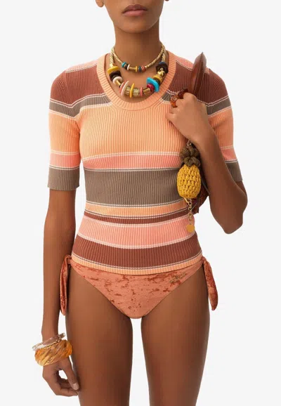 Chloé Embroidered Striped Ribbed Cotton Sweater In Multi