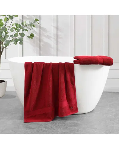 Tommy Hilfiger 200 Thread Count Modern American Solid Carded Cotton Z-twist 2pc Towel Set In Red