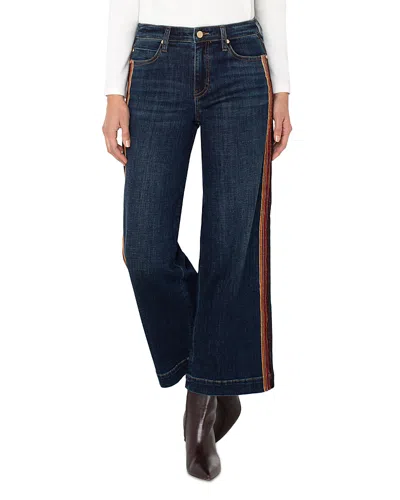 Liverpool Los Angeles Stride Velvet Side Stripe High Waist Ankle Wide Leg Jeans In Blue