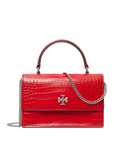 Tory Burch Kira Mini Croc-embossed Leather Top-handle Bag In Red