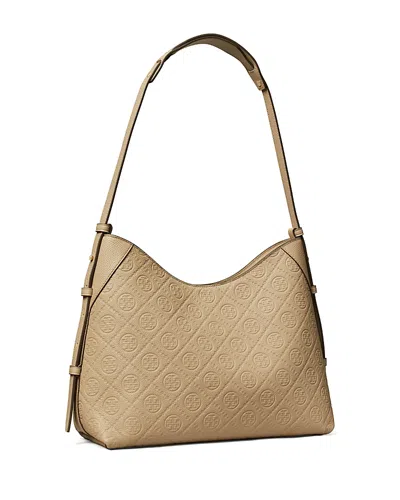 Tory Burch T Monogram Soft Pebble Medium Shoulder Bag In Brown